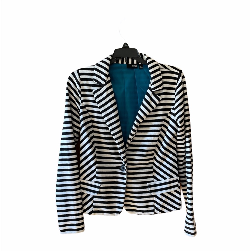 Ana Small Black White Blazer Jacket Suit Stripe